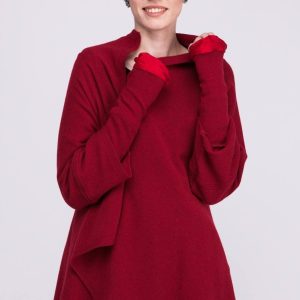 Red wool and silk mittens for women BIJOU