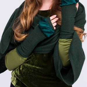 Mitaines vertes en laine et soie pour femme BIJOU