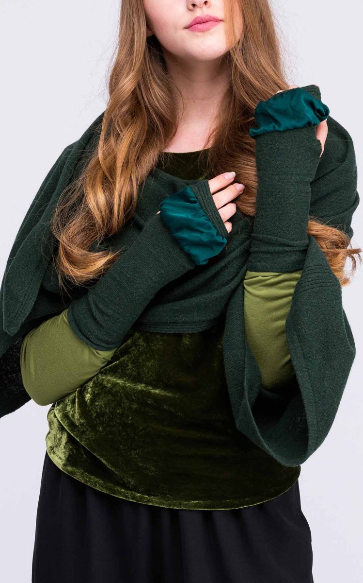 Mitaines vertes en laine et soie pour femme BIJOU – Image 2