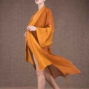 Yellow silk kimono dress WEZEN