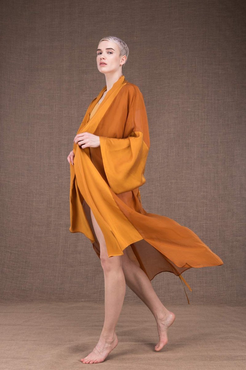Yellow silk kimono dress WEZEN – Image 2