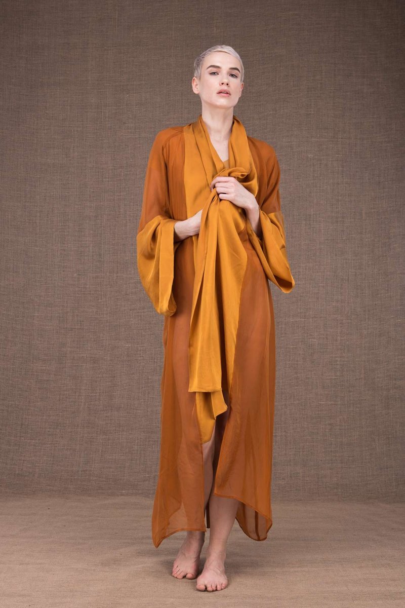 Yellow silk kimono dress WEZEN – Image 3