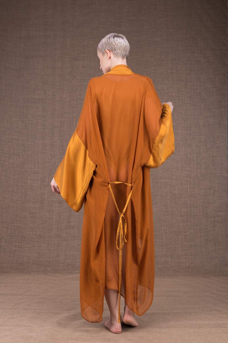 Yellow silk kimono dress WEZEN – Image 5