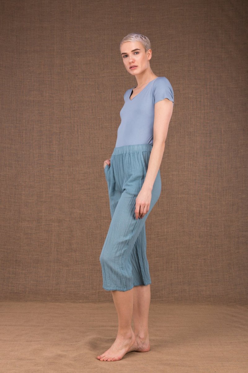 Blue organic cotton trousers for women WIATR – Image 3