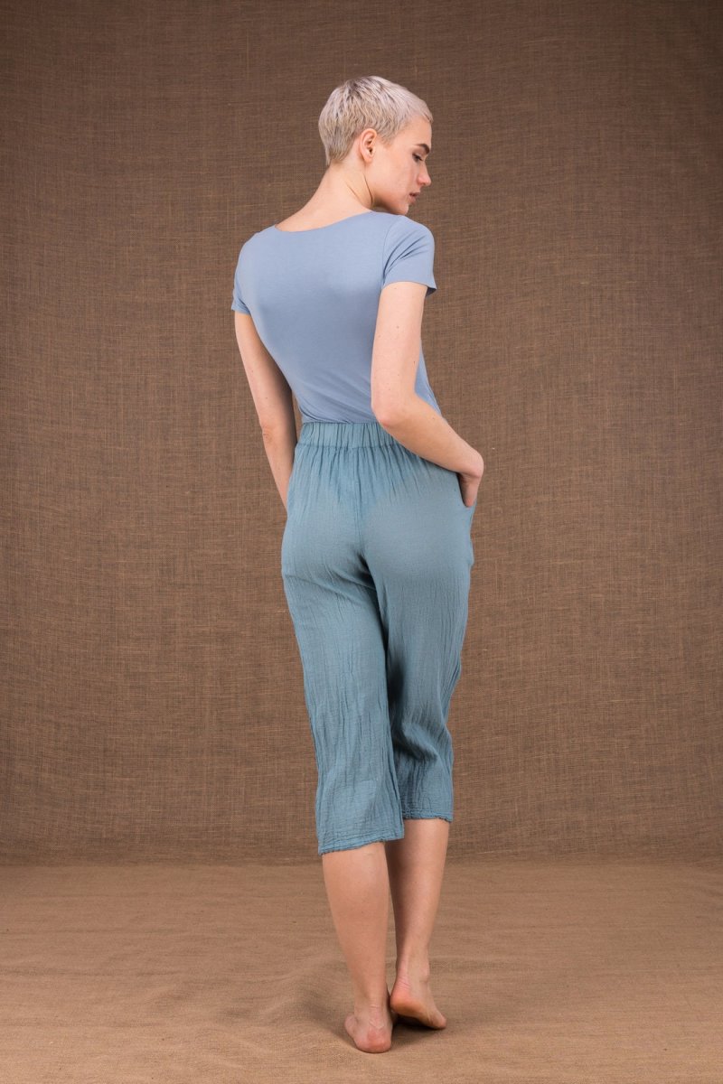 Blue organic cotton trousers for women WIATR – Image 4
