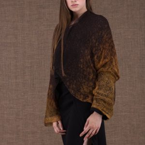 Veste kimono noir jaune large pour femme en laine et soie YULONG