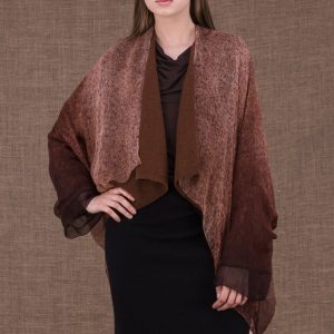 Brown large wool and silk kimono jacket for women YULONG