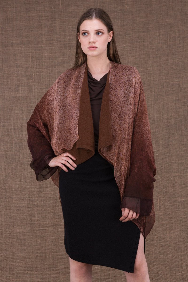 Brown large wool and silk kimono jacket for women YULONG – Image 2