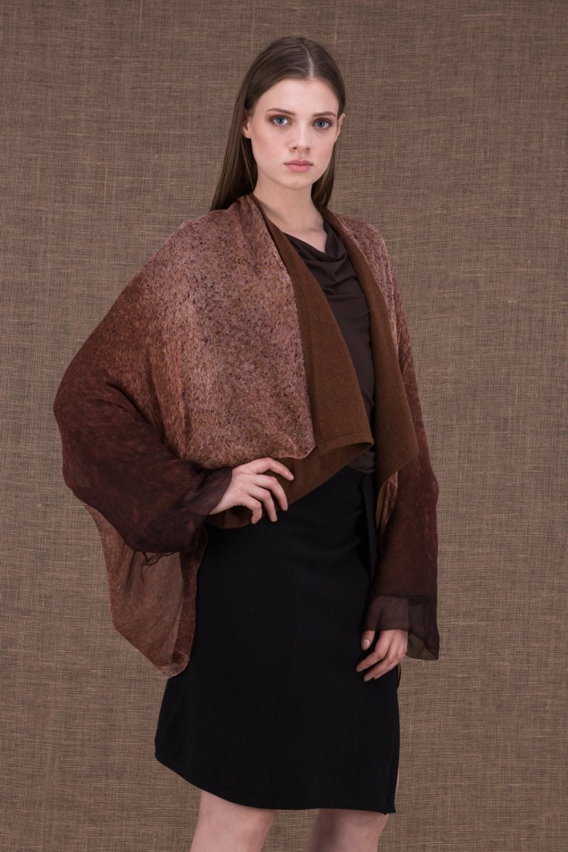 Brown large wool and silk kimono jacket for women YULONG – Image 3