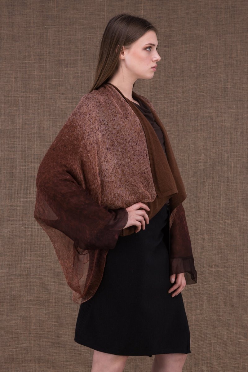Brown large wool and silk kimono jacket for women YULONG – Image 4