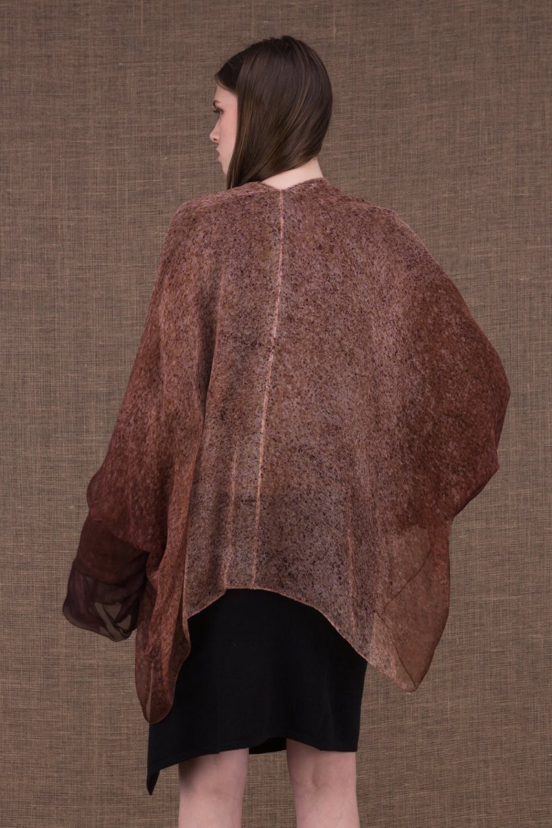 Brown large wool and silk kimono jacket for women YULONG – Image 5