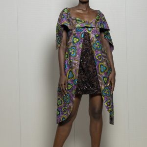Robe mi-genoux avec dentelle pagne vlisco