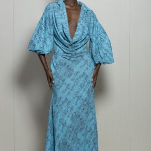 Robe poitrine ouverte flottante imprimé tissu wafa