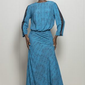 Robe avec dentelle + longue jupe imprimées tissu wafa