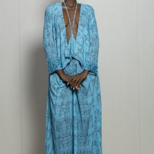 Robe poitrine nue croisé manche longue imprimé tissu wafa