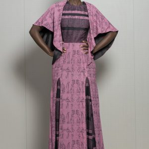 Robe manche volante avec dentelle et imprimé tissu wafa