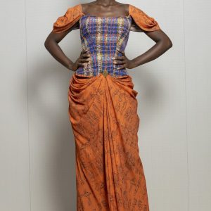 Robe avec corset sur tout le haut tissu imprimé wafa