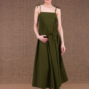Robe kaki longue dos nu en coton bio MA LONGUE