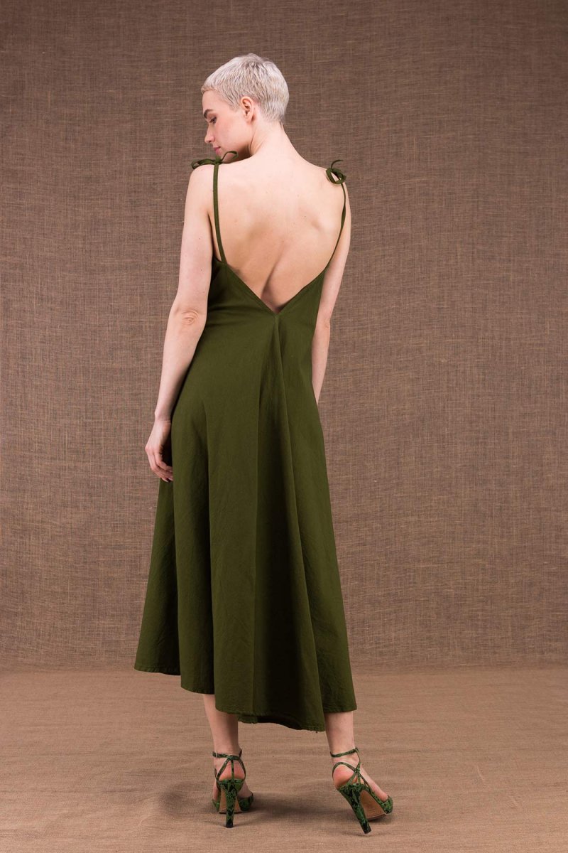 Robe kaki longue dos nu en coton bio MA LONGUE – Image 4