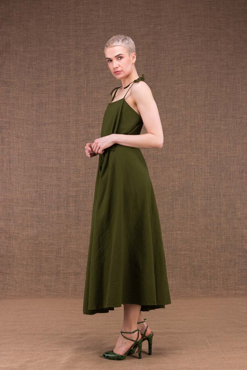 Robe kaki longue dos nu en coton bio MA LONGUE – Image 3