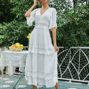 Robe Blanche Champêtre Dentelle