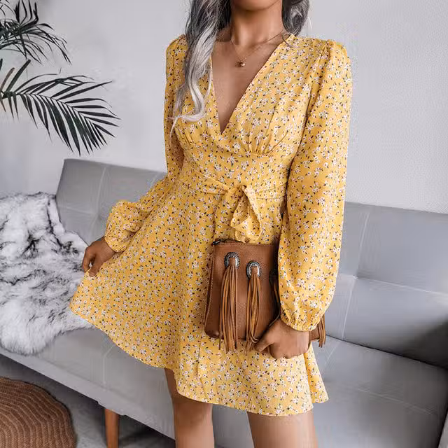 Robe Bohème Chic Jaune Courte