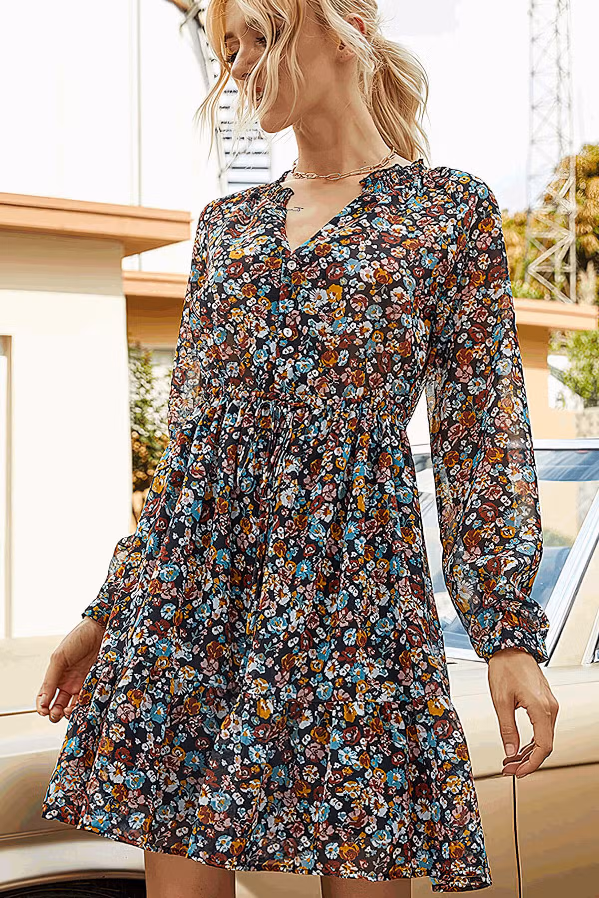 Robe Bohème Courte Fleurie – Image 5