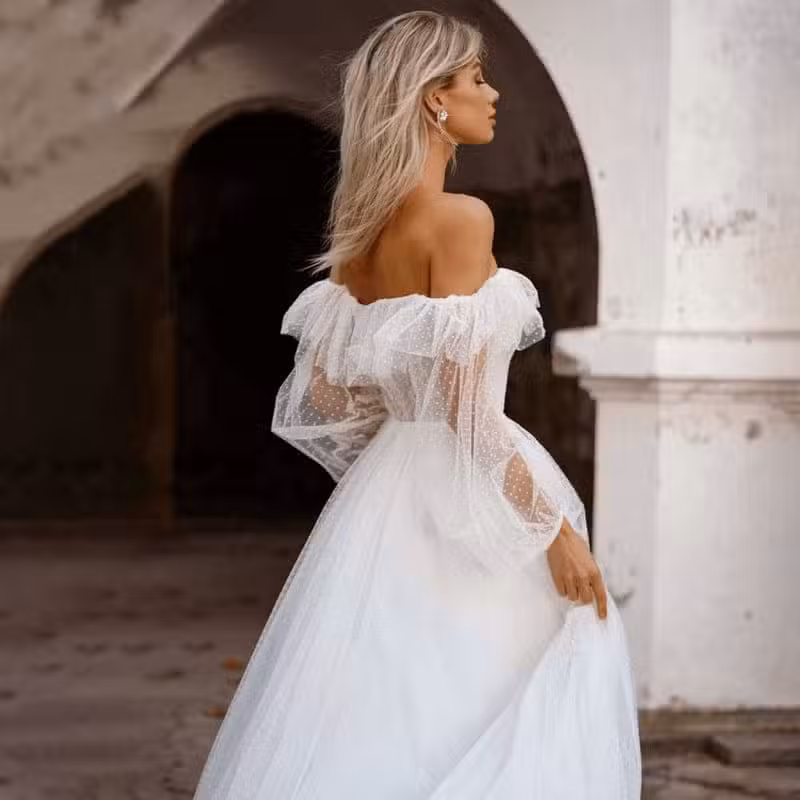 Robe De Mariage Bohème Bardot – Image 3
