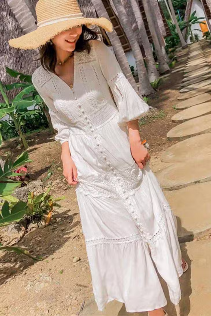 Robe De Mariage Bohème Blanche En Dentelle