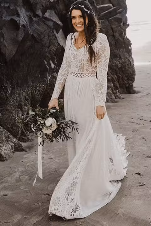 Robe De Mariée Bohème Chic Avec Manches