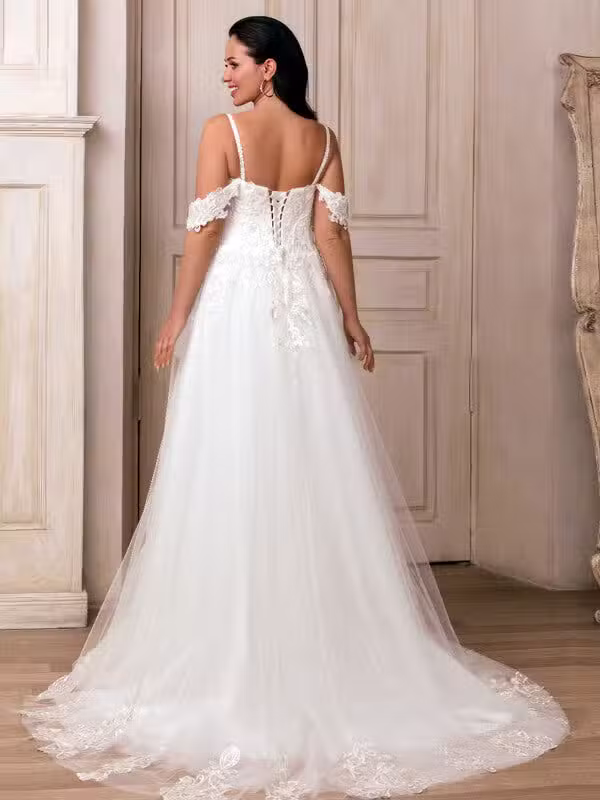 Robe De Mariée Bohème Chic Dentelle Bretelles Fines – Image 3