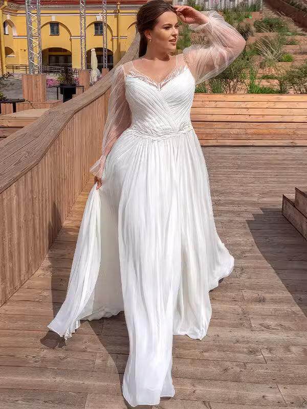 Robe De Mariée Bohème Chic En Mousseline Grande Taille – Image 4