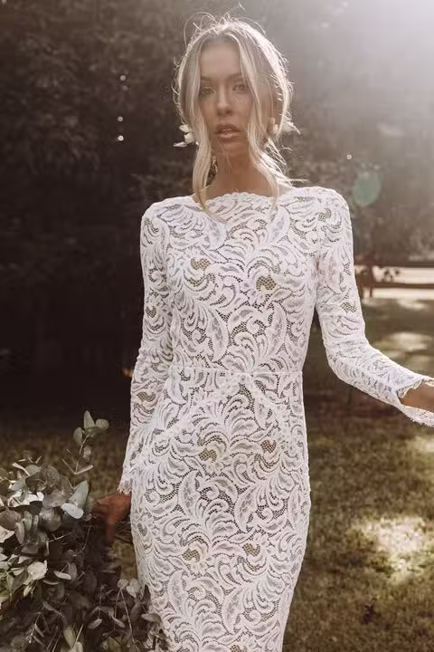 Robe De Mariée Bohème Dentelle Manches Longues