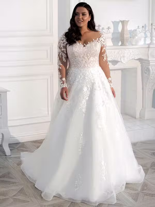 Robe De Mariée Grande Taille Manche Longue