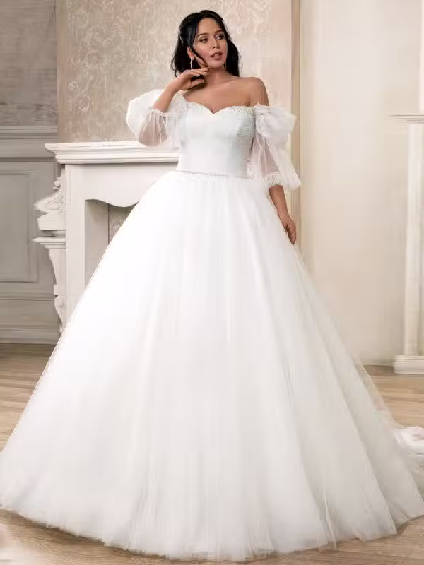 Robe De Mariée Princesse Manches Bouffantes