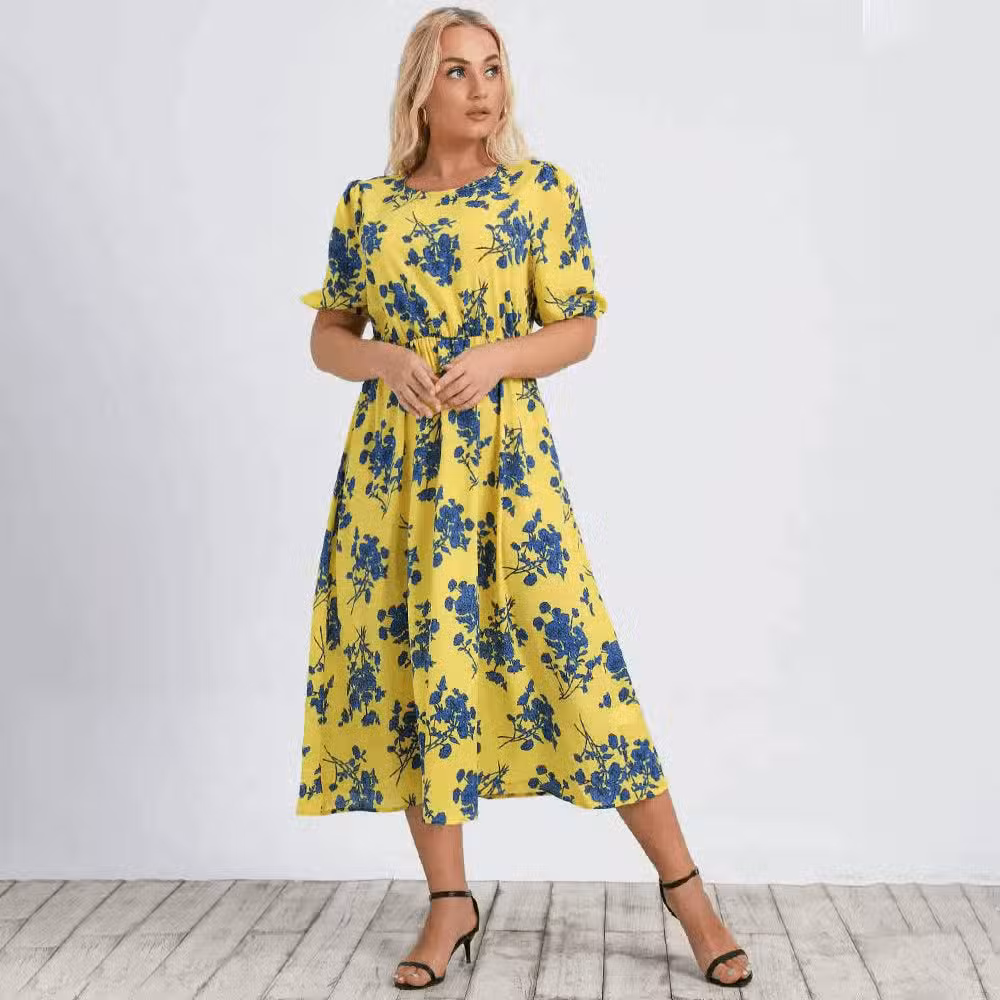 Robe Fleurie Jaune A- Line