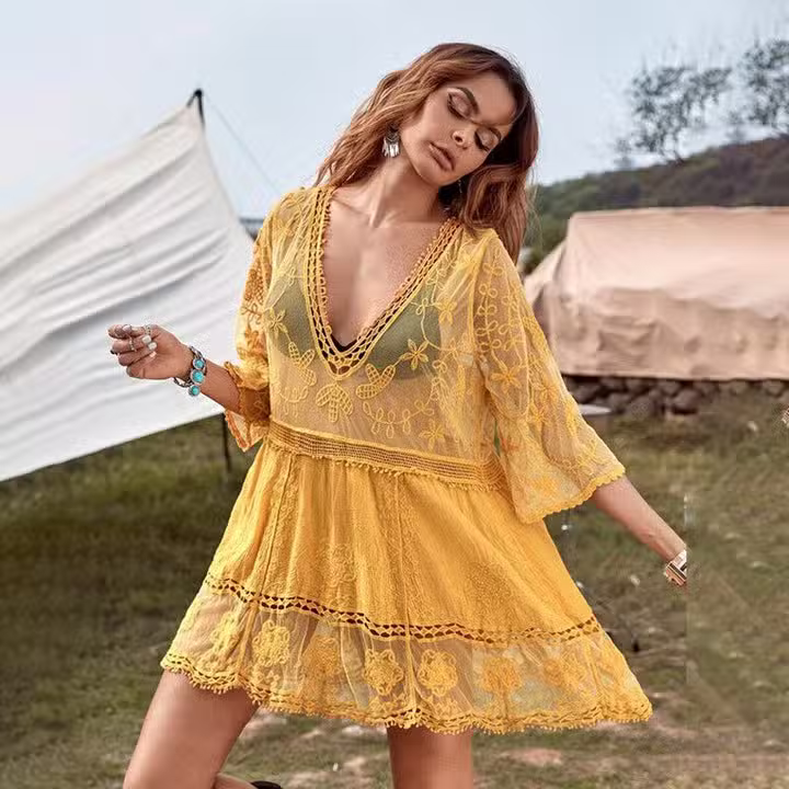 Robe Hippie Indienne Moutarde – Image 5
