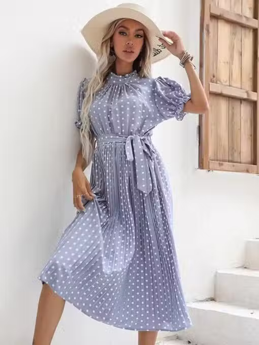 Robe Invité Mariage Champêtre Bleu Motif