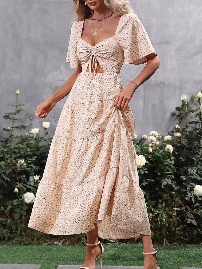 Robe Longue Bohème Chic Beige – Image 5