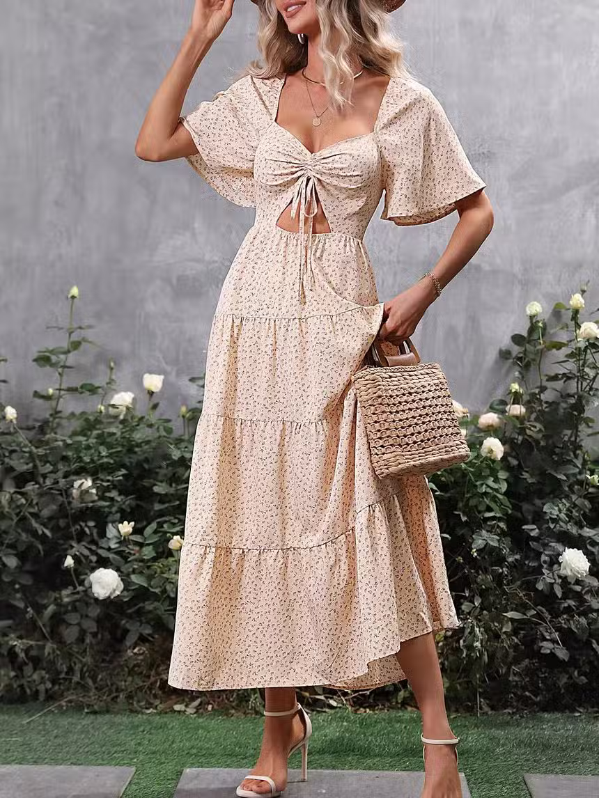 Robe Longue Bohème Chic Beige – Image 3