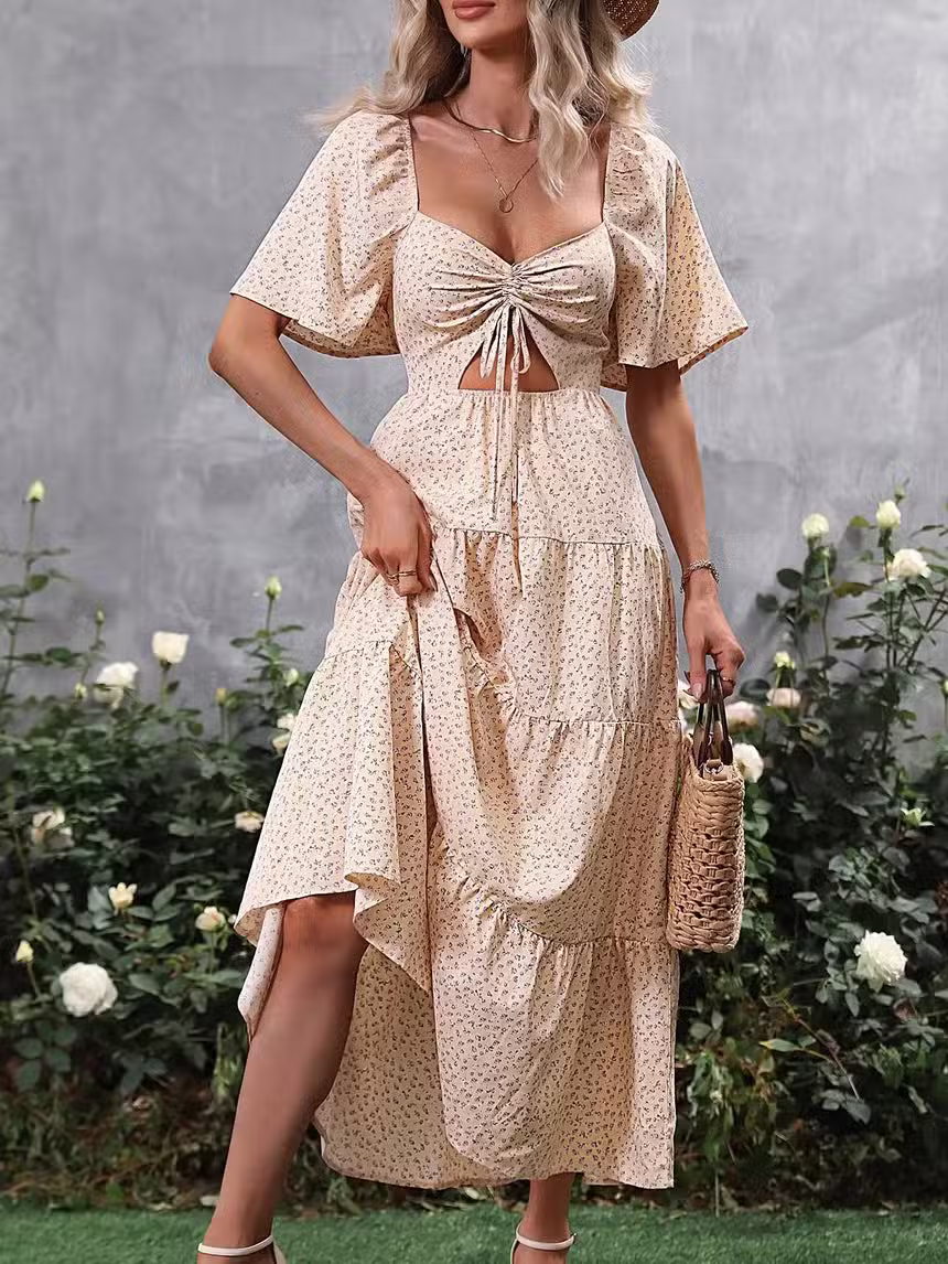 Robe Longue Bohème Chic Beige – Image 7