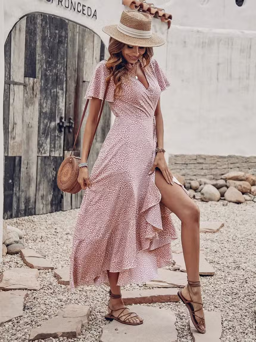 Robe Longue Bohème Chic Rose Poudré