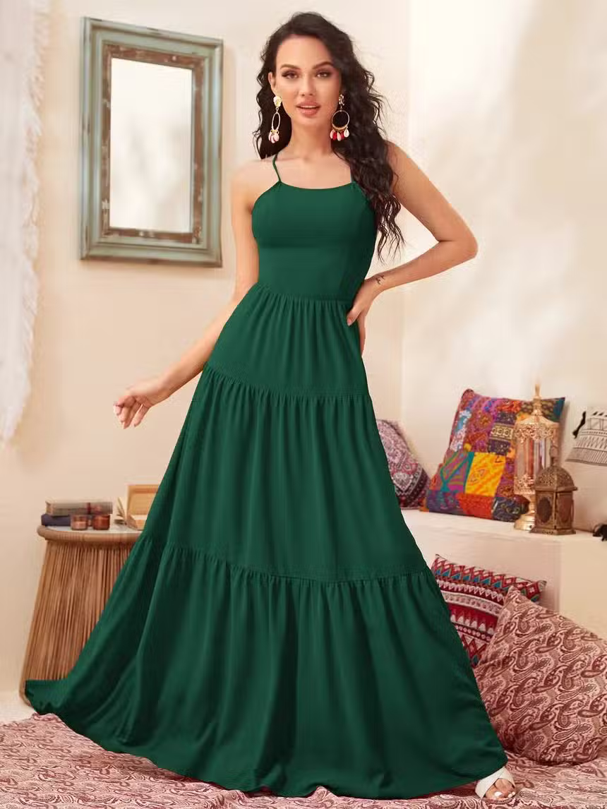Robe Longue Bohème Chic Verte – Image 3