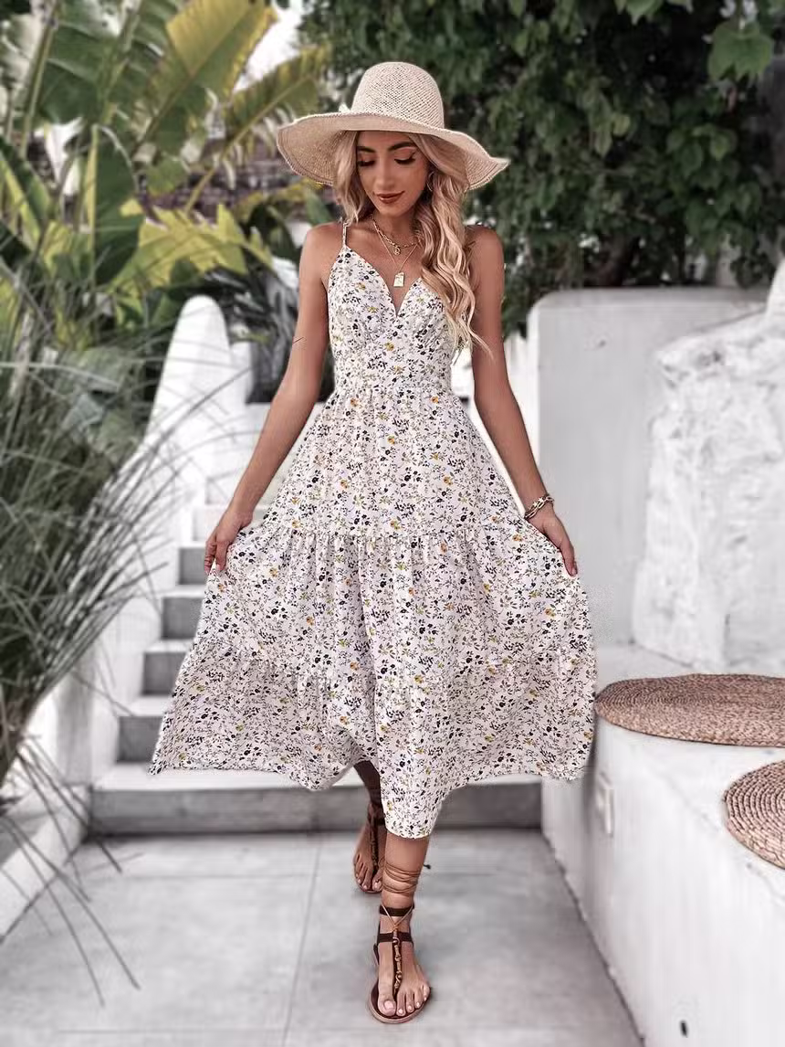 Robe Longue Bohème Fleurie a Bretelle