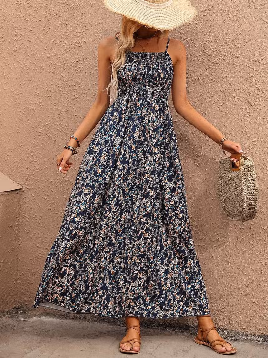 Robe Longue Bohème Fleurie Fine Bretelle