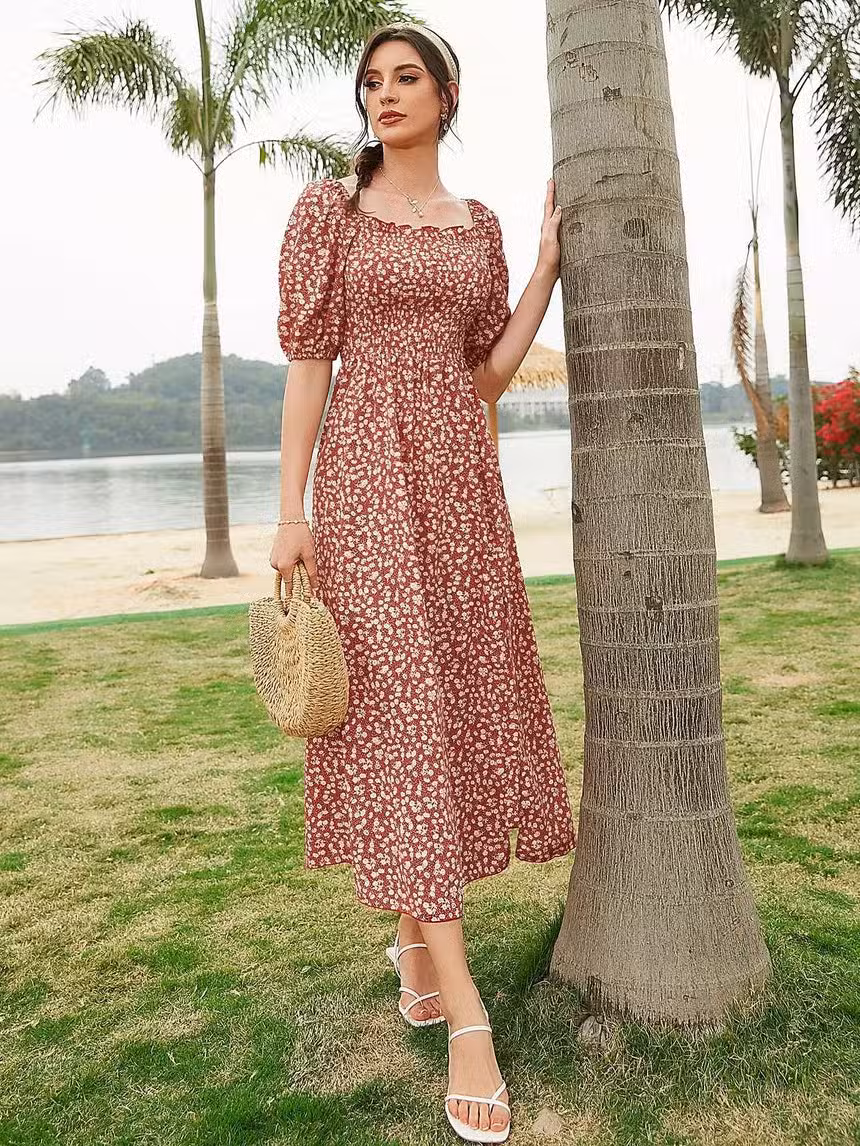 Robe Longue Bohème Fleurie Manche Courte