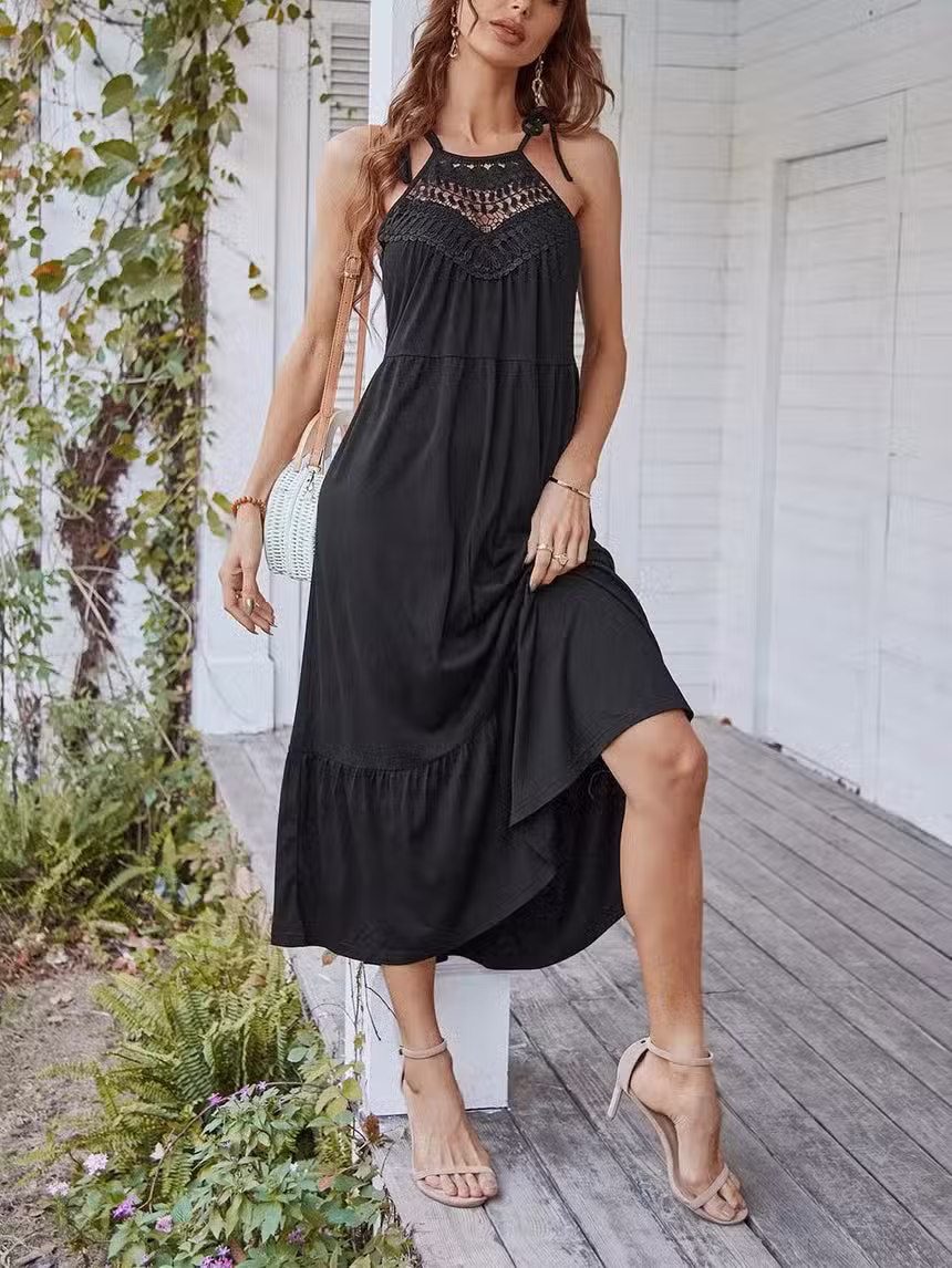 Robe Longue Bohème Noire Dentelle