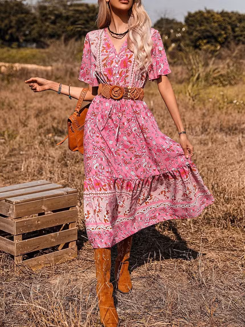 Robe Longue Bohème Rose – Image 5