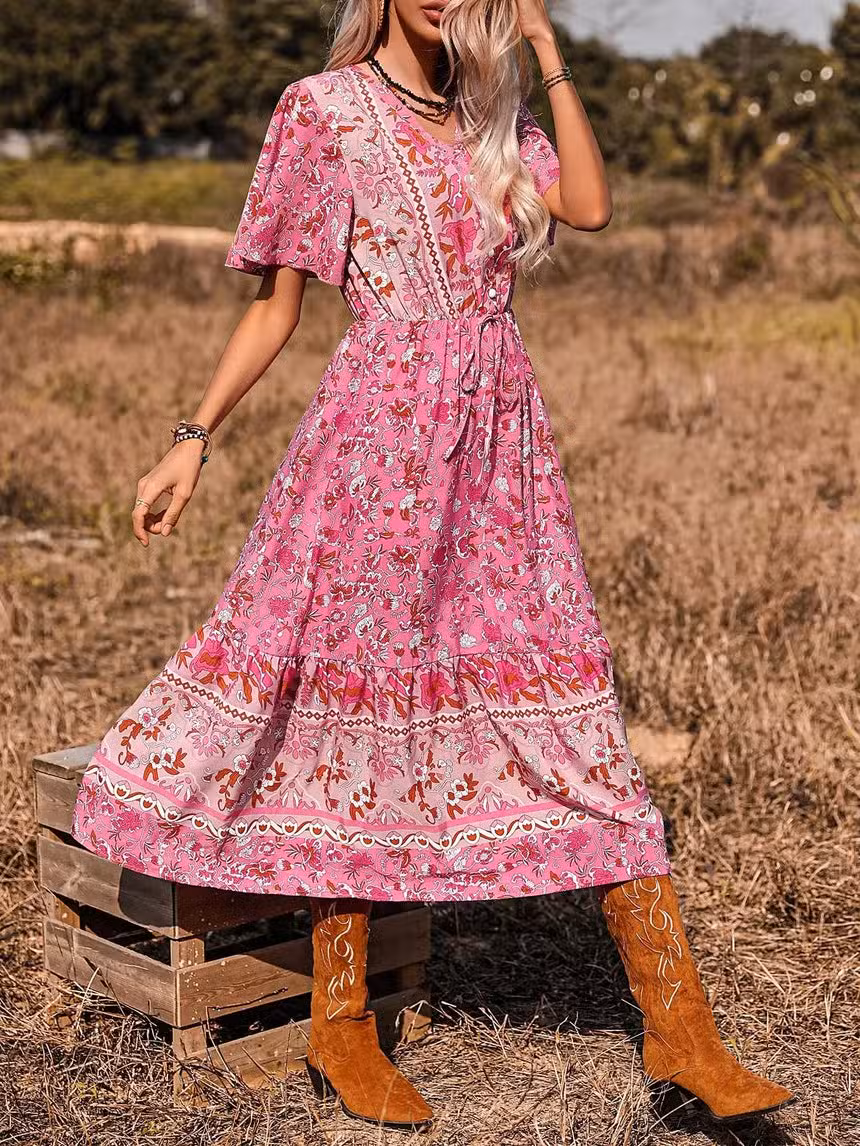 Robe Longue Bohème Rose