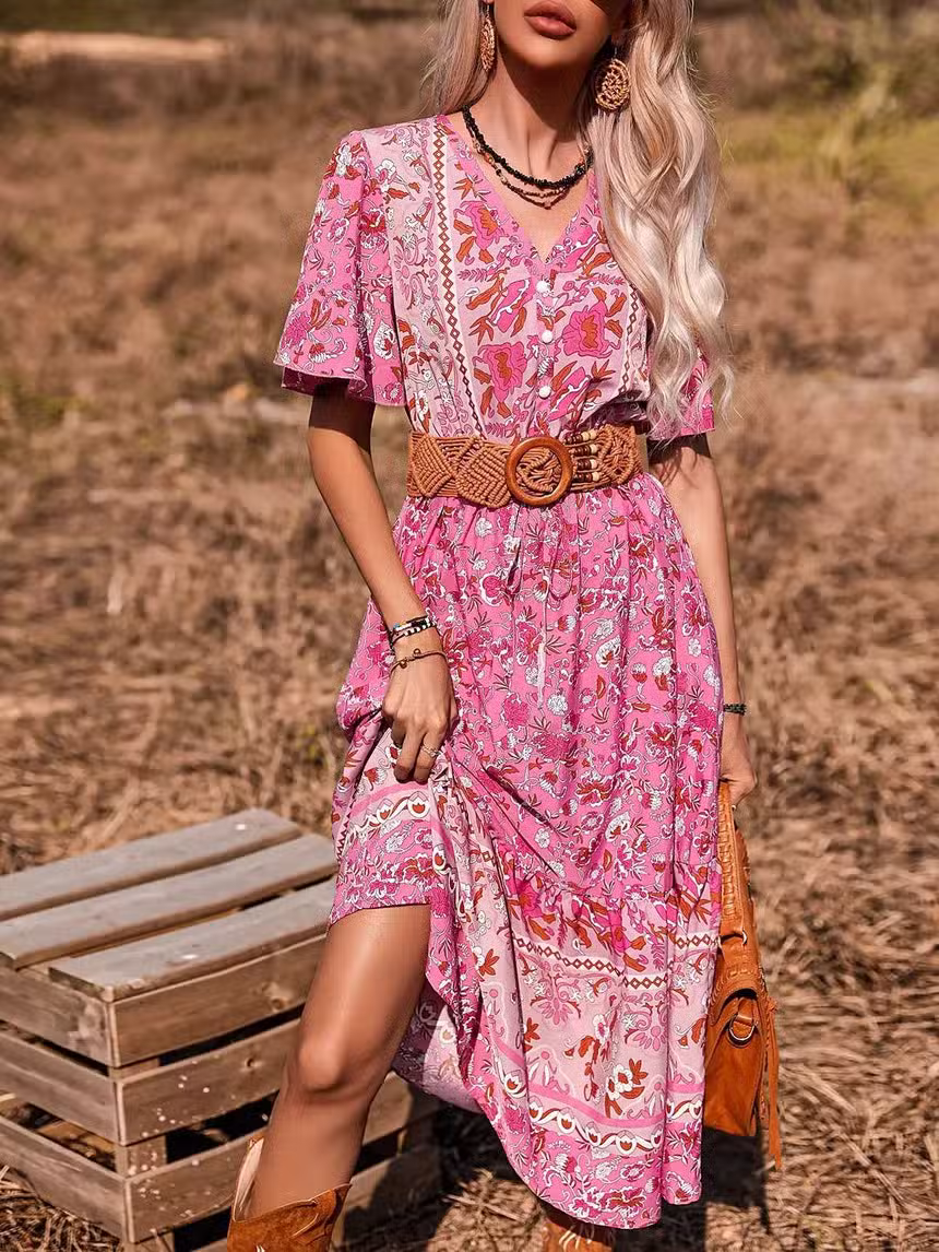 Robe Longue Bohème Rose – Image 4